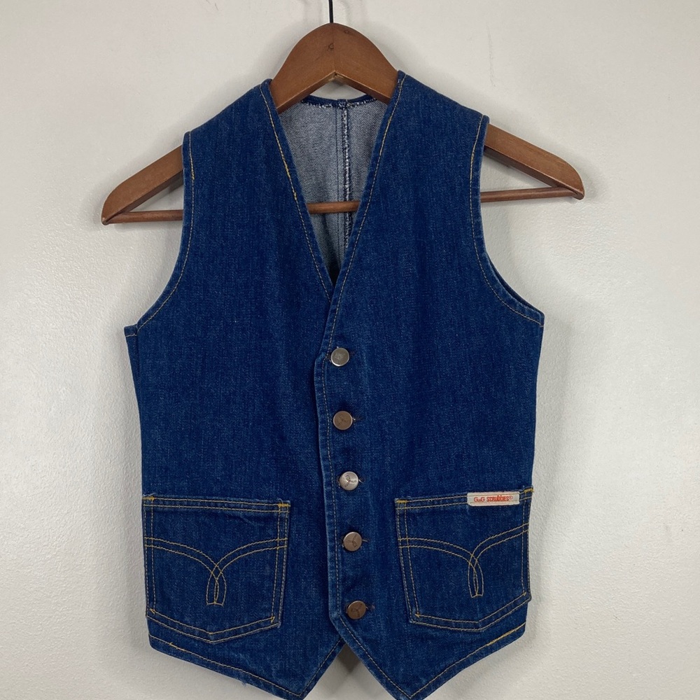 Vintage GWG Scrubbies Vest Womens XS Blue Jean Denim Waistcoat Retro Canadiana